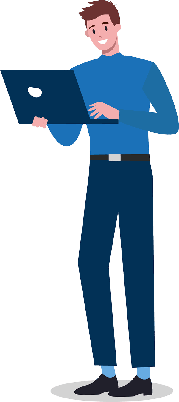 Graphic of a man standing with a laptop