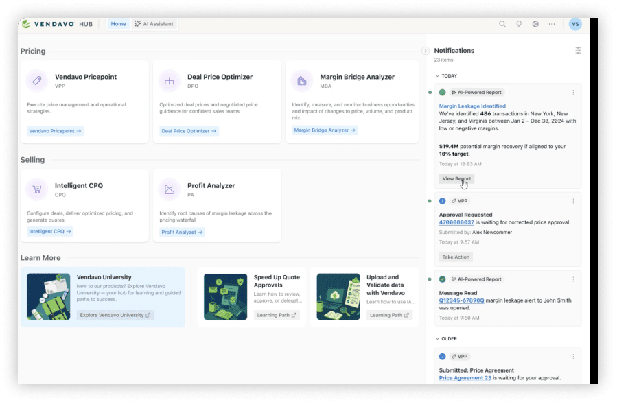 Picture of Vendavo's A.I. powered reports